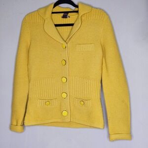 Wool Chunky Knit Cardigan Sweater Sm Yellow Colorful Artsy Teacher Eclectic Boho